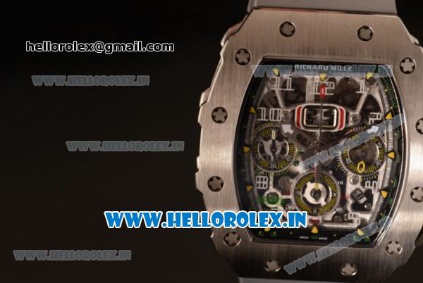 Richard Mille RM11-03 Swiss Valjoux 7750 Automatic Steel Case Skeleton Dial With Arabic Numeral Markers Grey Rubber Strap(KV) - Click Image to Close